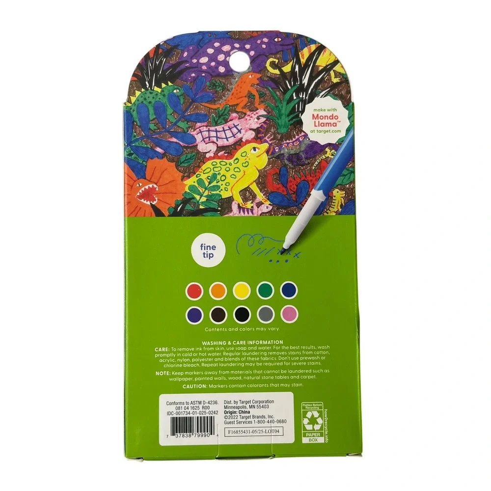 Mondo Llama Classic Washable Markers 10 Count Fine Tip Non Toxic Box New